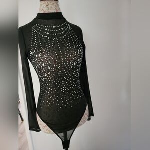 Iris Black Rhinestone Bodysuit Size LARGE